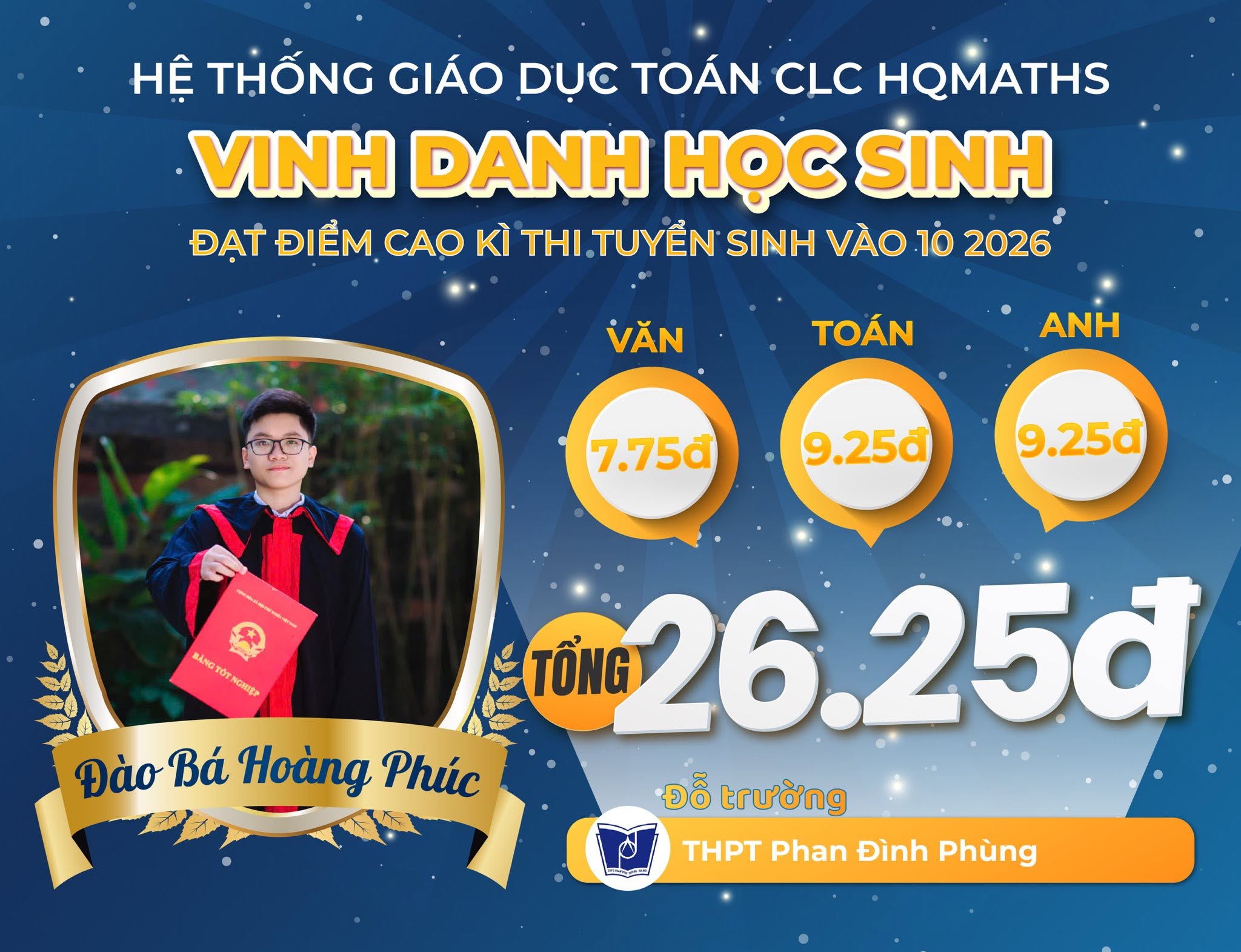 Đào Bá Hoàng Phúc - THPT Phan Đình Phùng - 26.25đ
