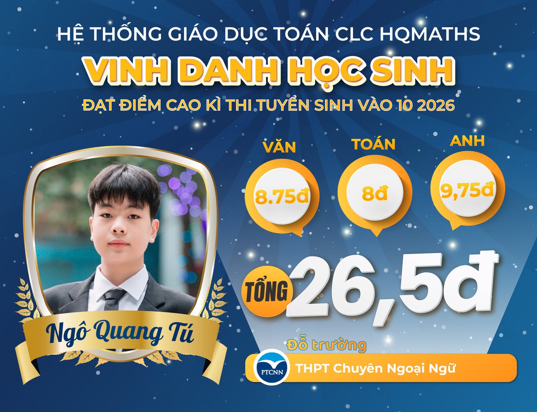 Ngô Quang Tú - THPT Chuyên Ngoại Ngữ - 26.5đ