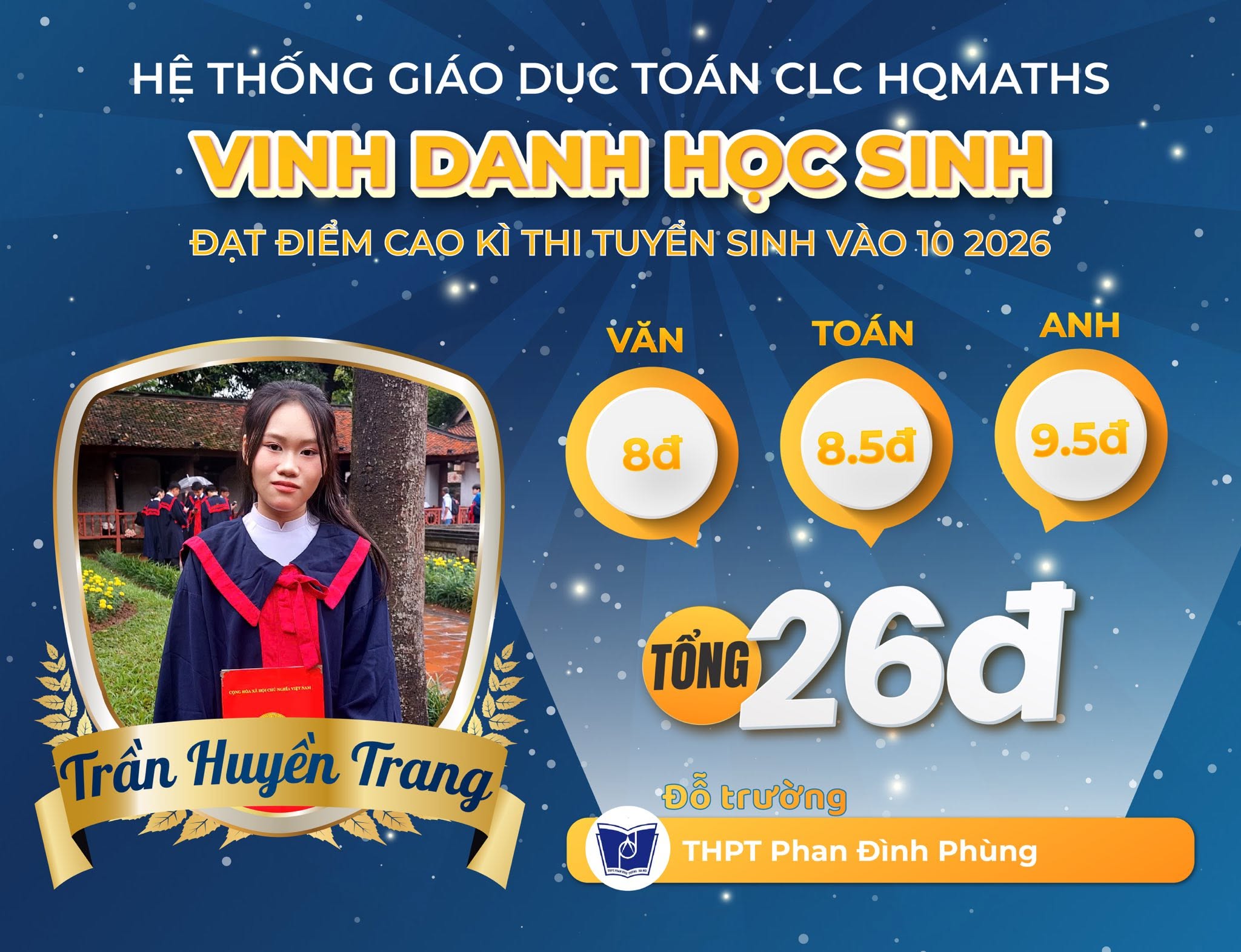 Trần Huyền Trang - THPT Phan Đình Phùng - 26đ